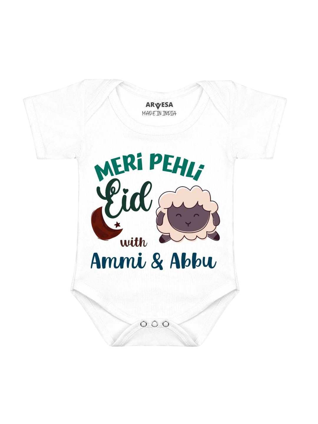 Arvesa Meri Pehli Eid With Ammi & Abbu Printed Baby Romper