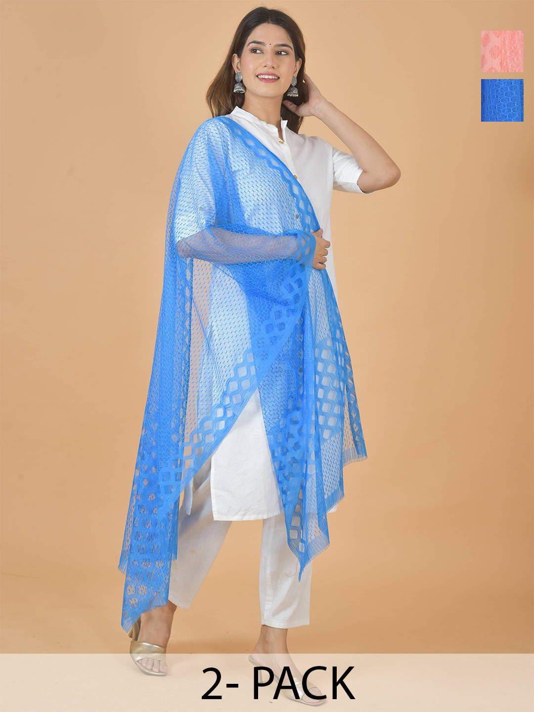 LA FEMINAE Selection Of 2 Geometric Woven Design Dupattas