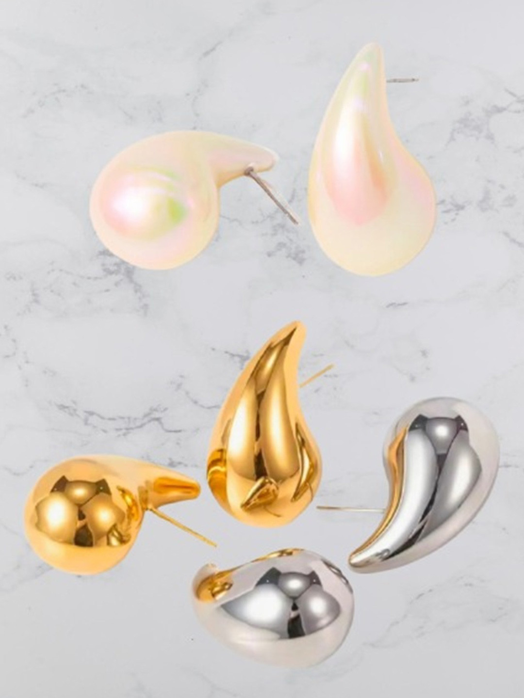 V FASHION JEWELLERY Set of 3 ontemporary Shaped Trombo Drop Studs