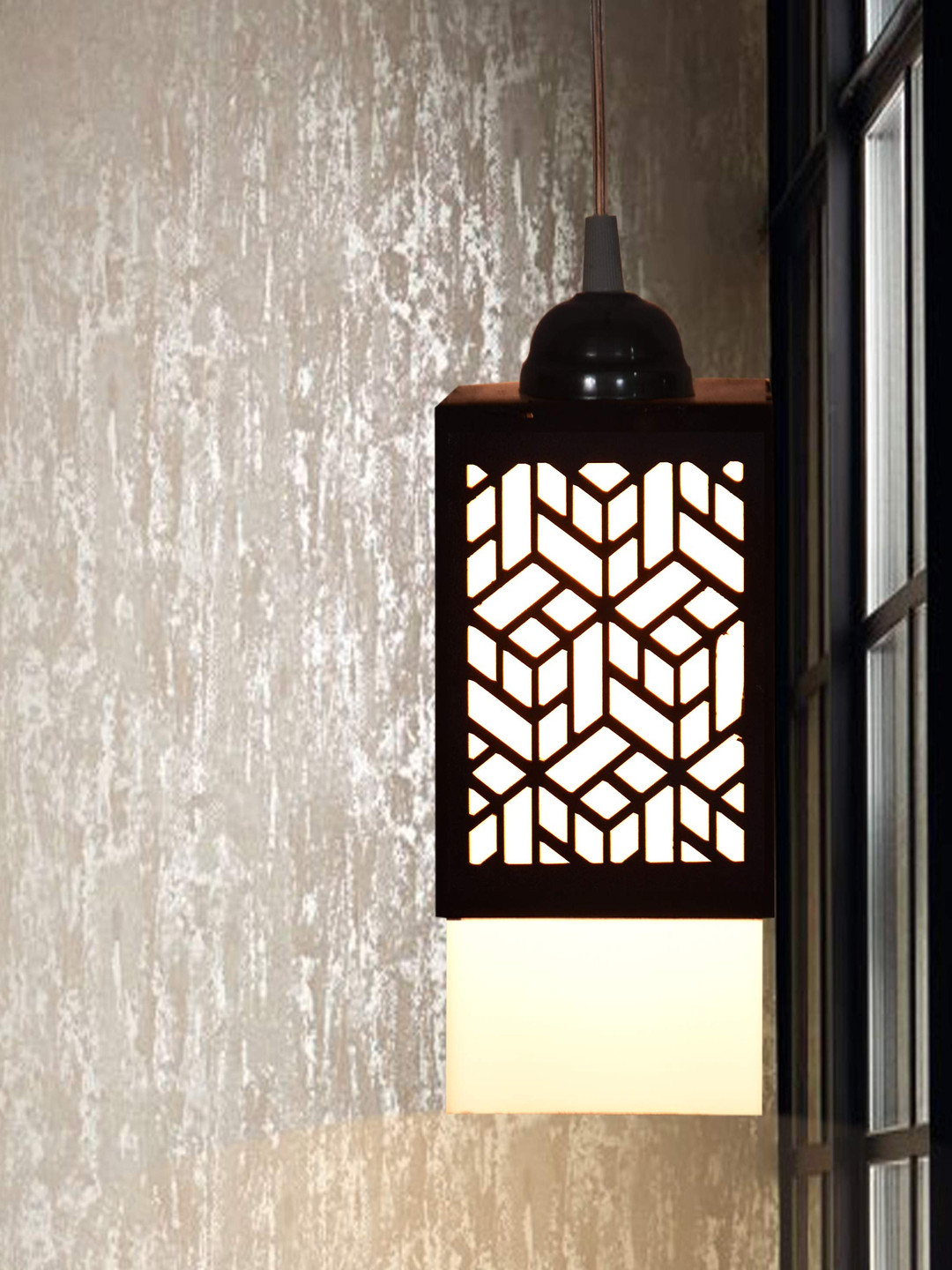 Gojeeva Black and White Textured Wooden Contemporary Square Shaped Ceiling Lamps