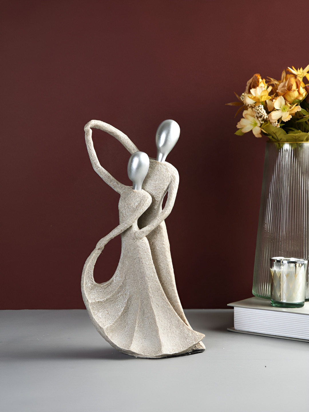 TAYHAA Dancing Beige Polyresin Natural Living Room Medium Showpiece - 11 Inches