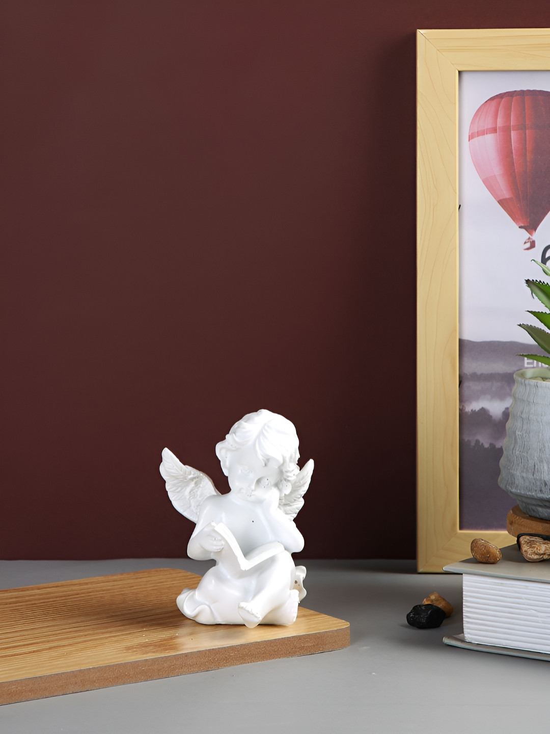 TAYHAA Peaceful Angel with Book White Polyresin Glossy Living Room Small Showpiece - 3.9 Inches