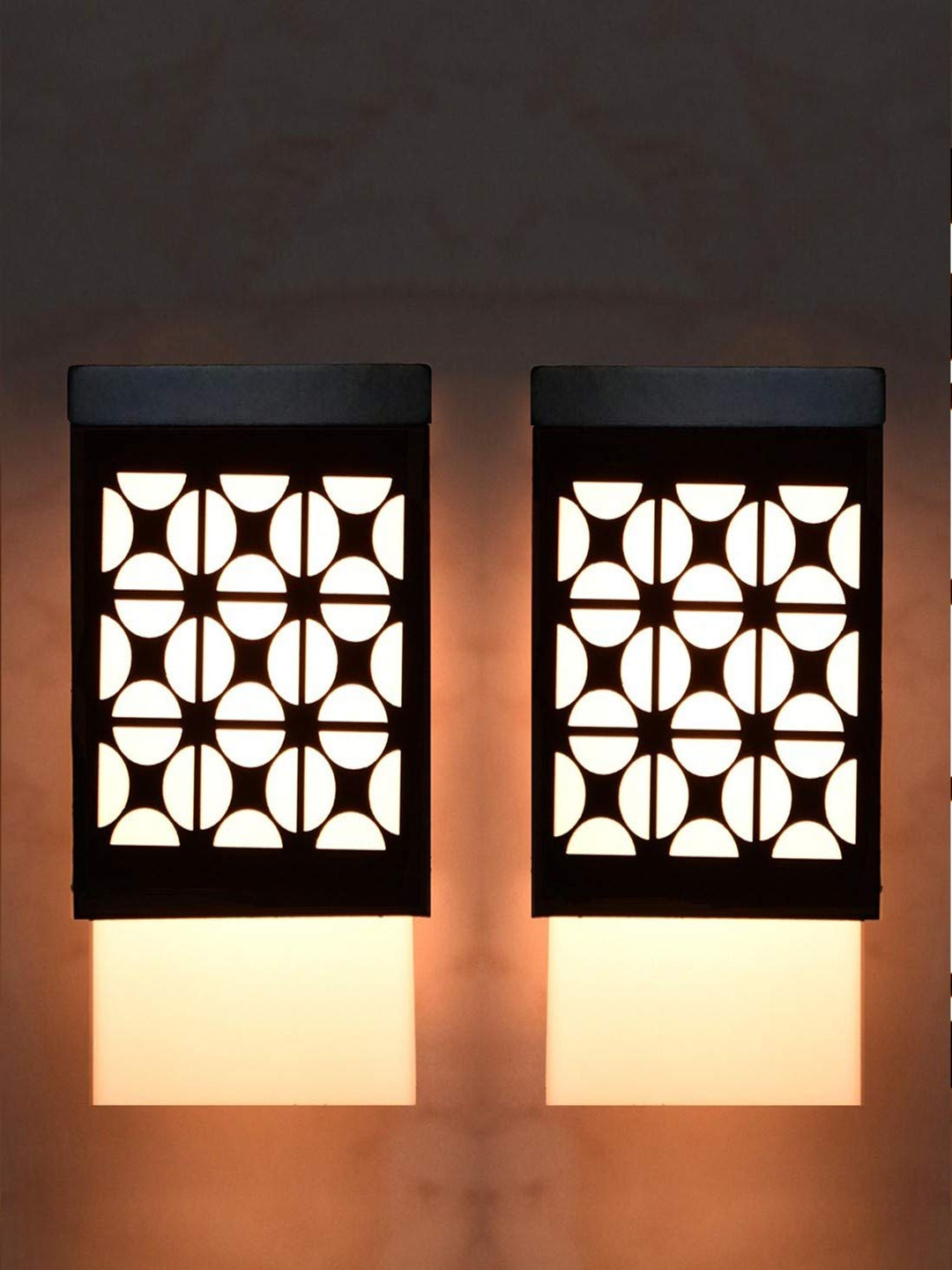 Gojeeva Black & White 2 Piece Textured Wood Square Shaped Wall Lamp