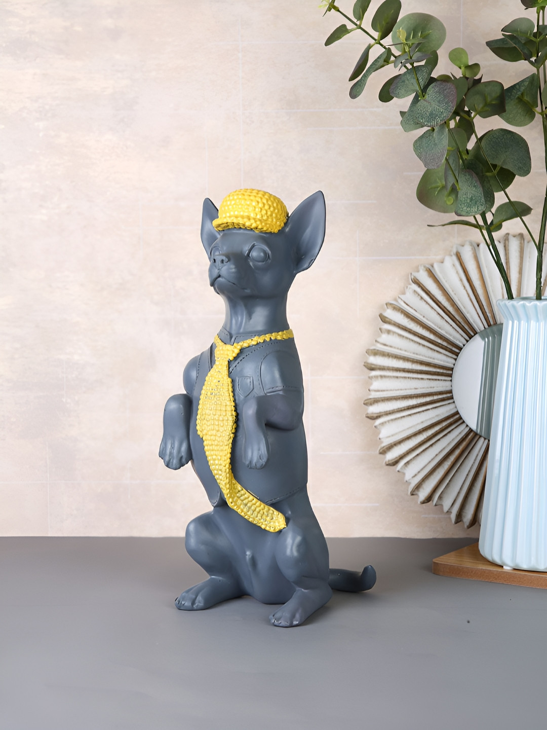 TAYHAA Dog Grey Polyresin Natural Living Room Medium Showpiece - 4.1 Inches