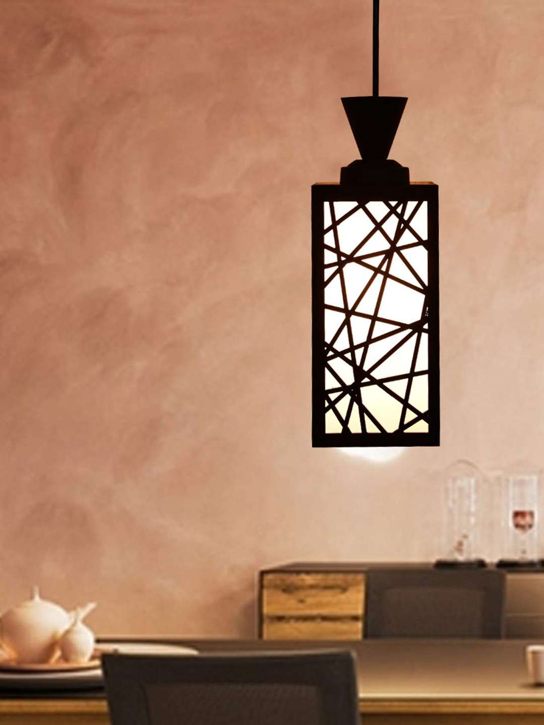 Gojeeva Black & White Wood Square Shaped Ceiling Lamps