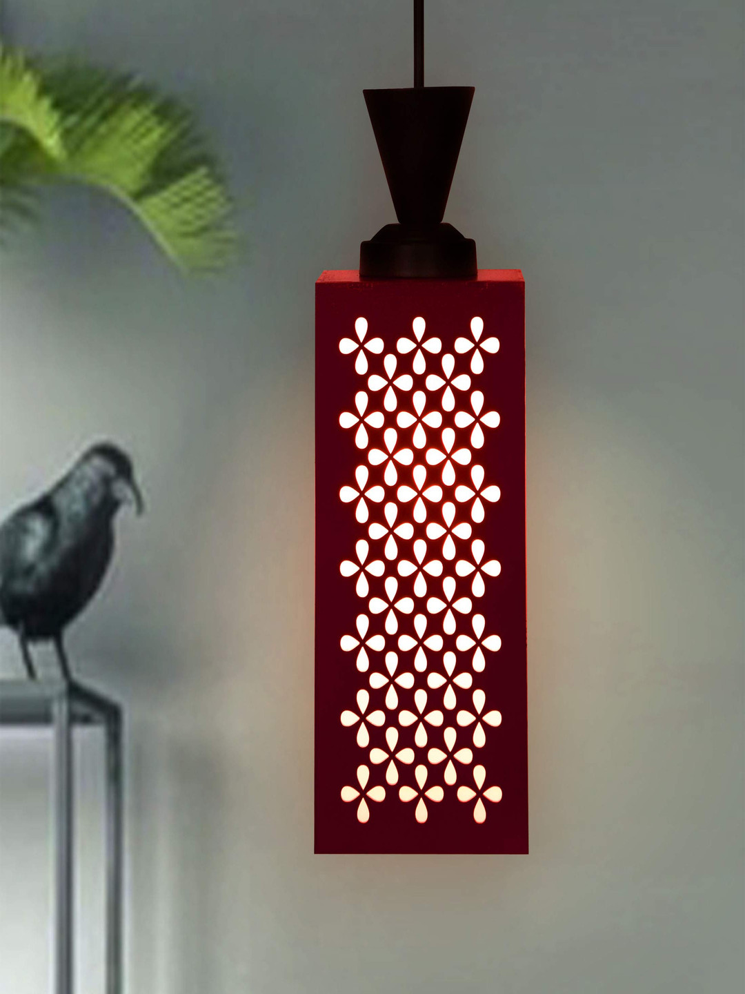 Gojeeva Red and White Textured Wooden Contemporary Rectangle Shaped Ceiling Lamp