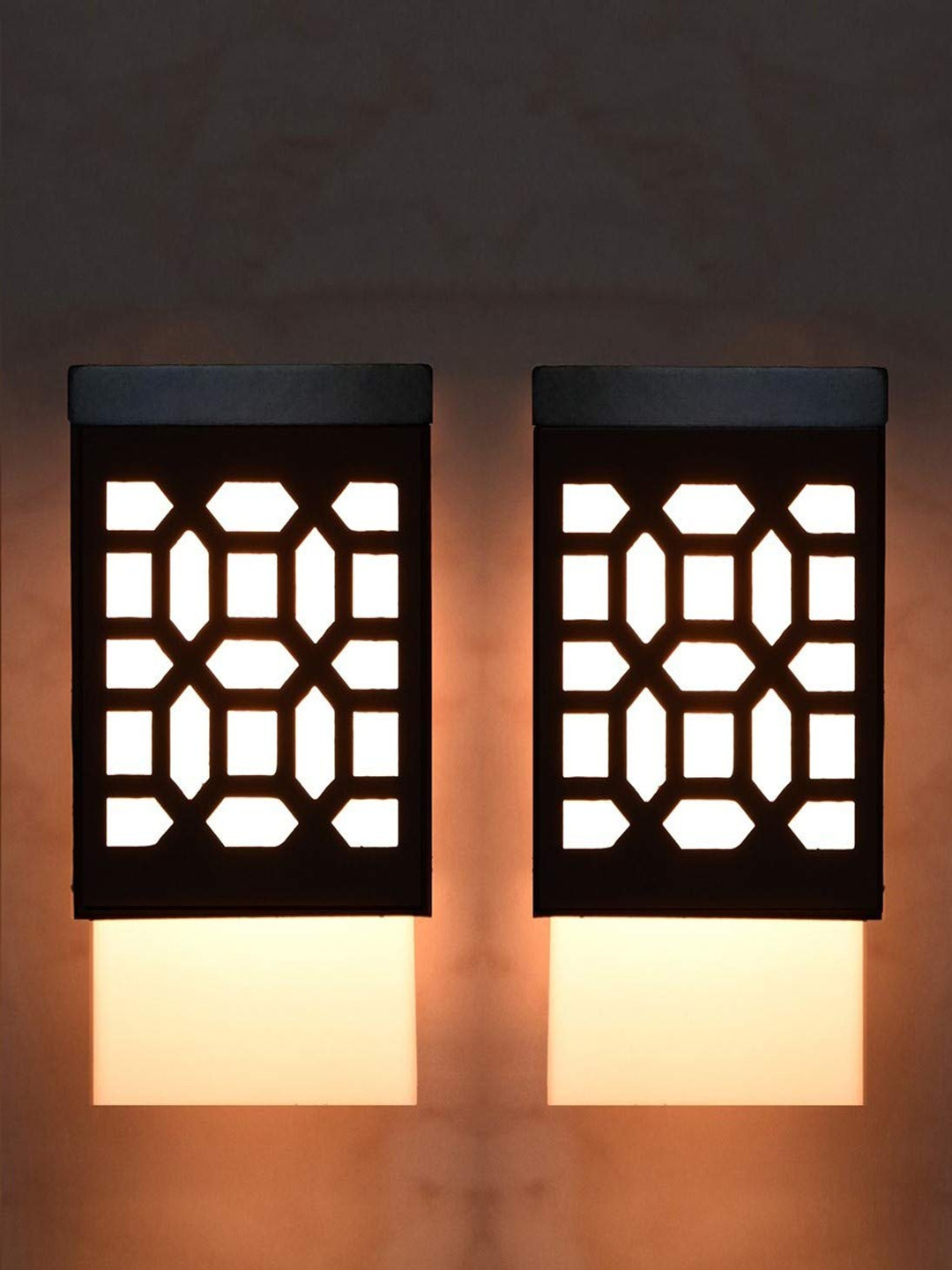 Gojeeva Zup Black and White 2 Pieces Wooden Textured Contemporary Square Shaped Wall Lamps