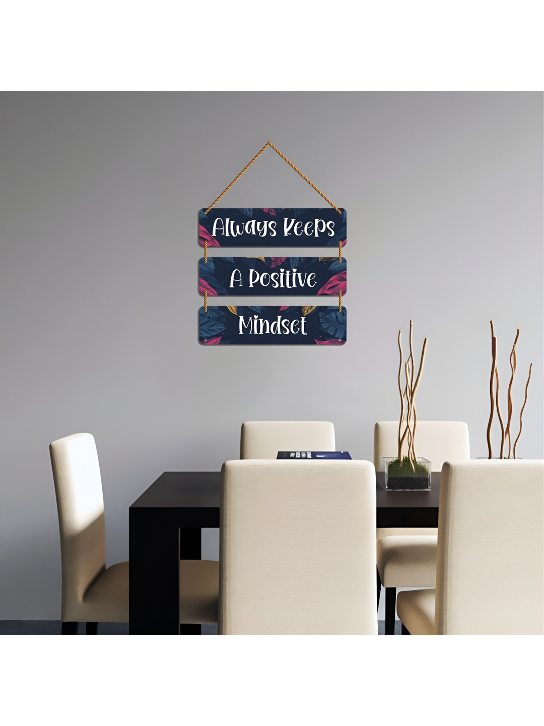 WallDaddy Navy Blue & White Printed Wooded Wall Hanging Decor