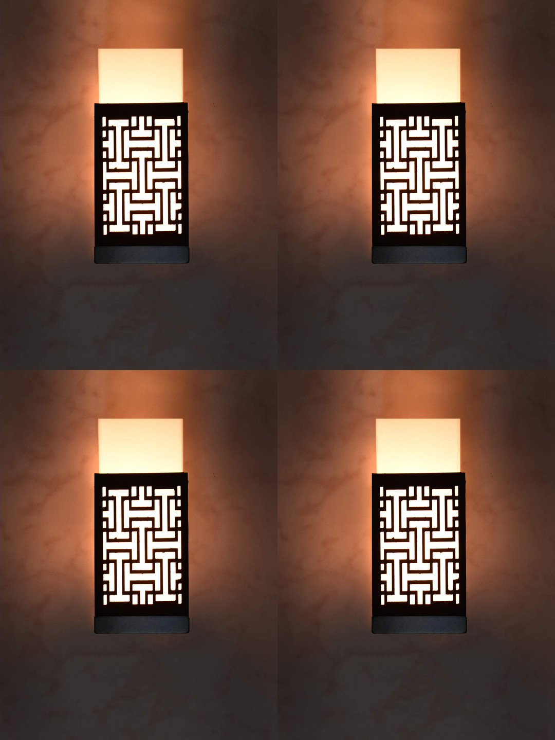 Gojeeva Black and White 4 Pieces Wooden Square Shaped Wall Lamps