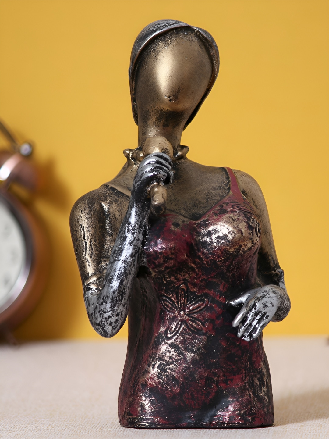 eCraftIndia Singing Woman Gold Resin Natural Living Room Tiny Showpiece - 7.1 Inches