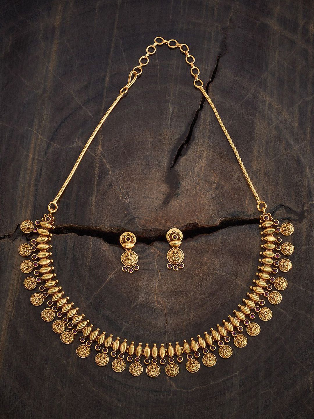 Kushal's Fashion Jewellery Gold-Plated Ruby Antique Necklace