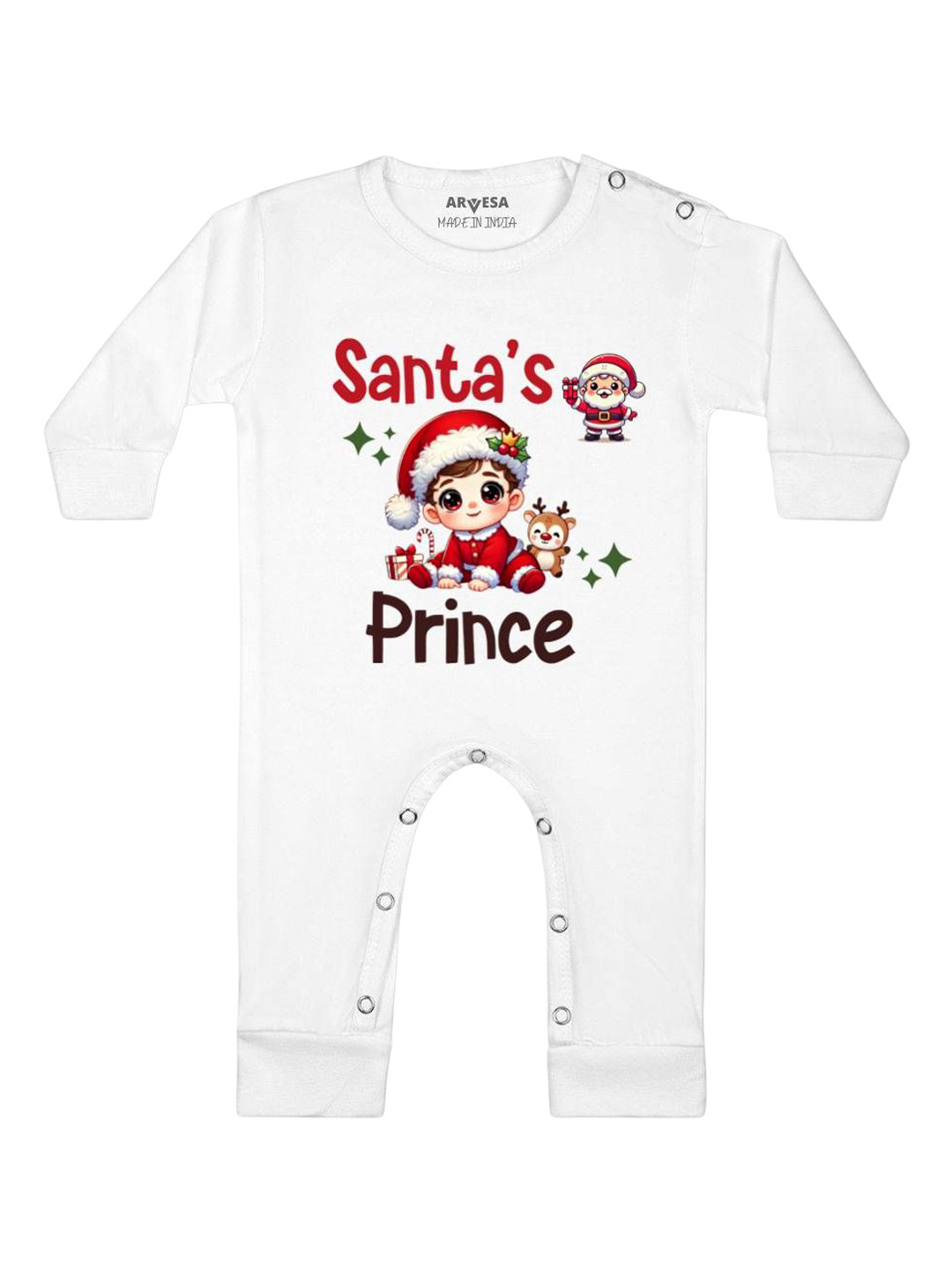Arvesa Santas Prince Printed Baby Romper