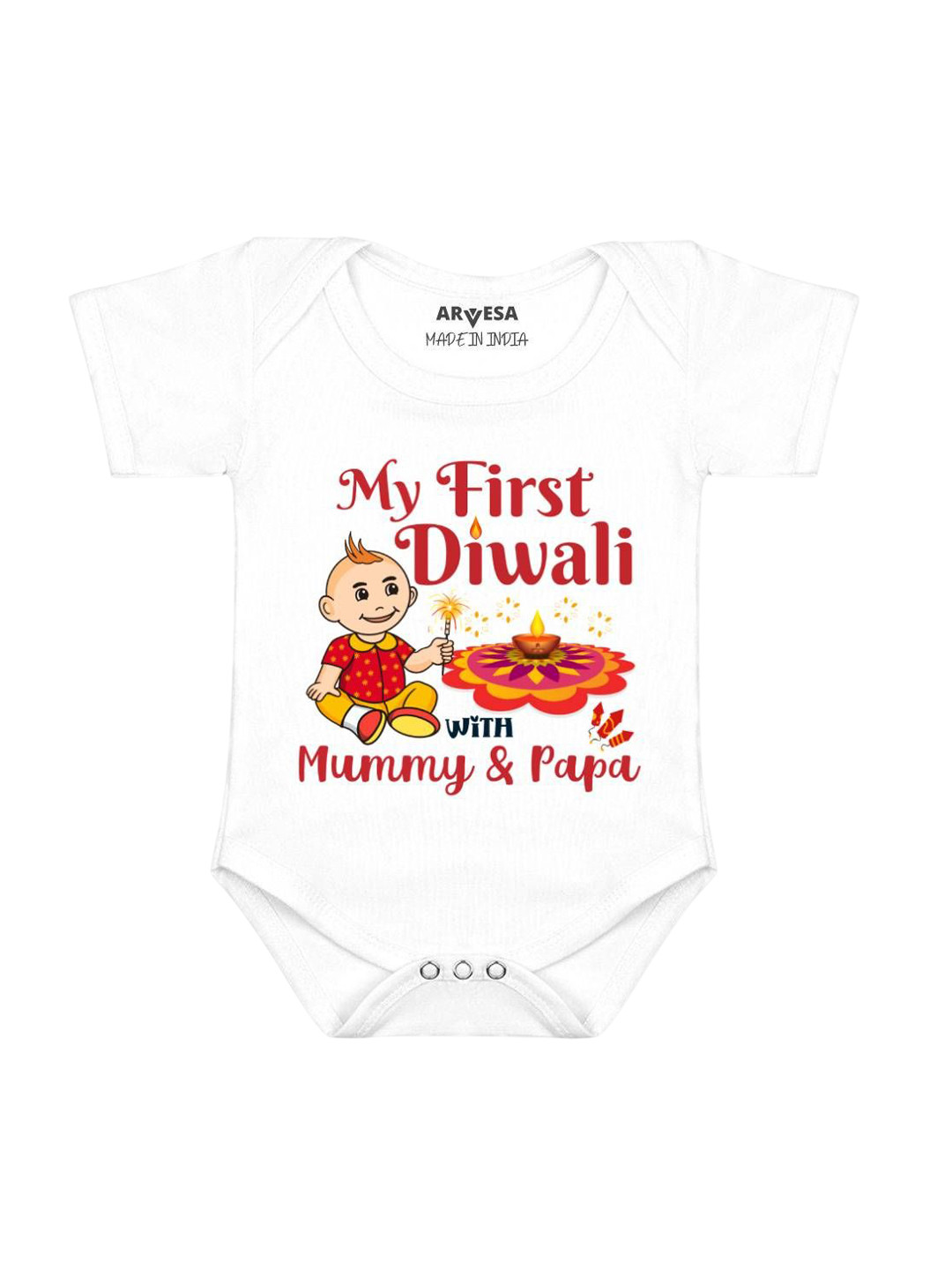 Arvesa First Diwali Printed Baby Romper