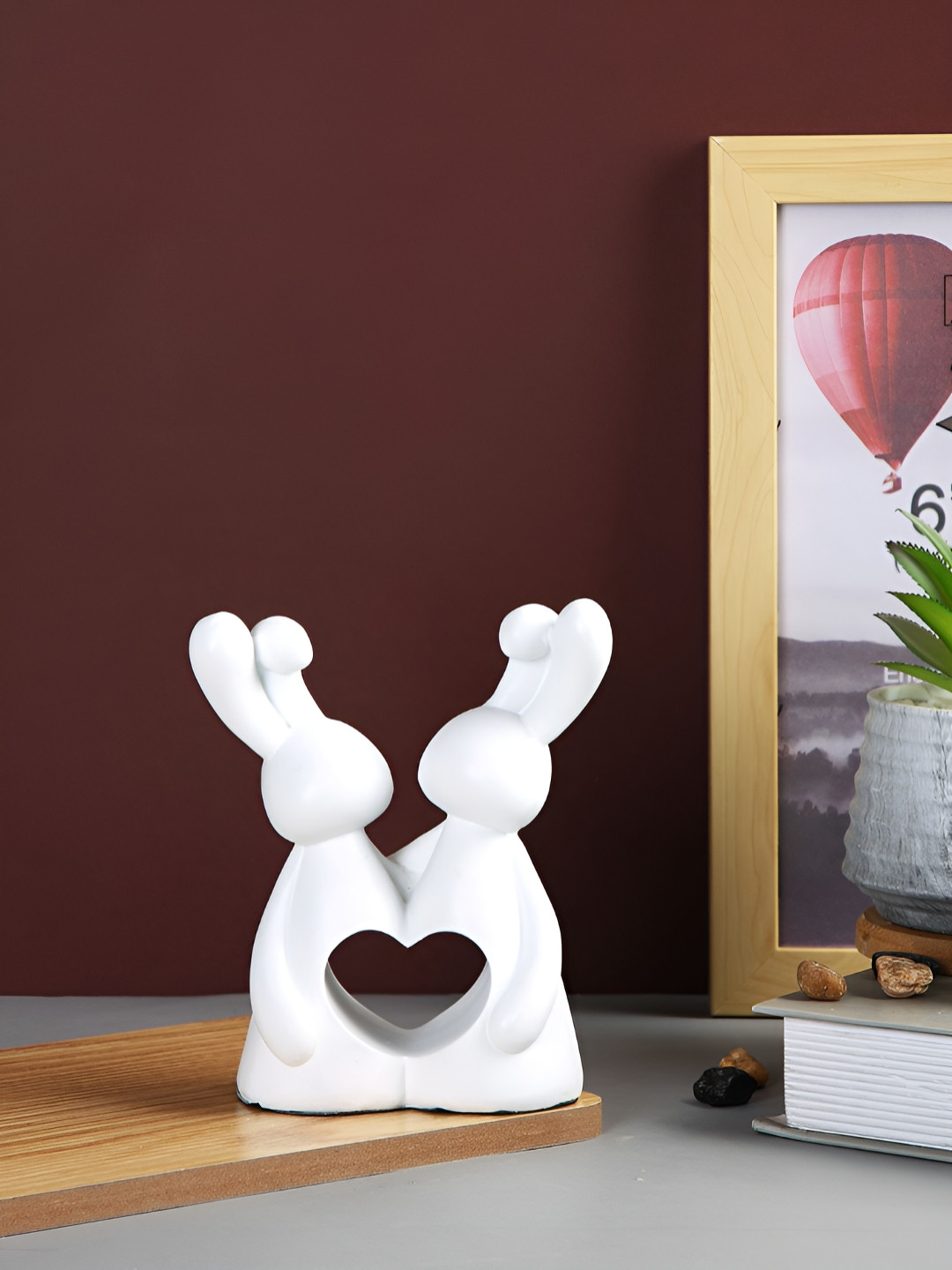 TAYHAA Heartfelt Bunny Love White Polyresin Matte Living Room Small Showpiece - 5.5 Inches