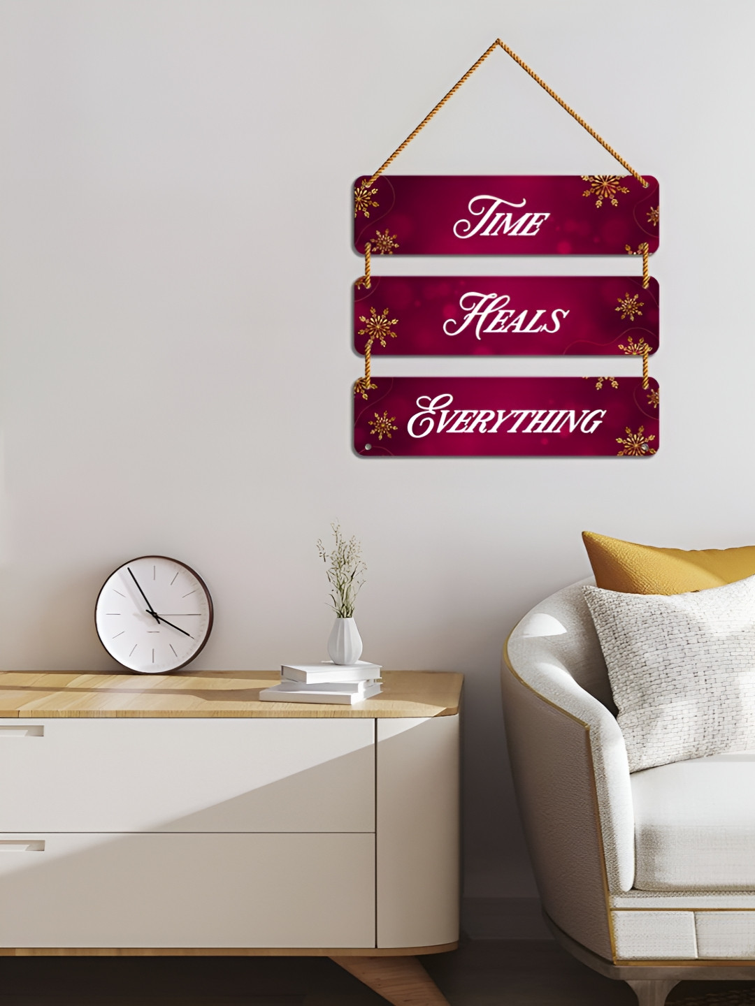 WallDaddy Maroon & White Printed Wooded Motivational Wall Hanging Decor
