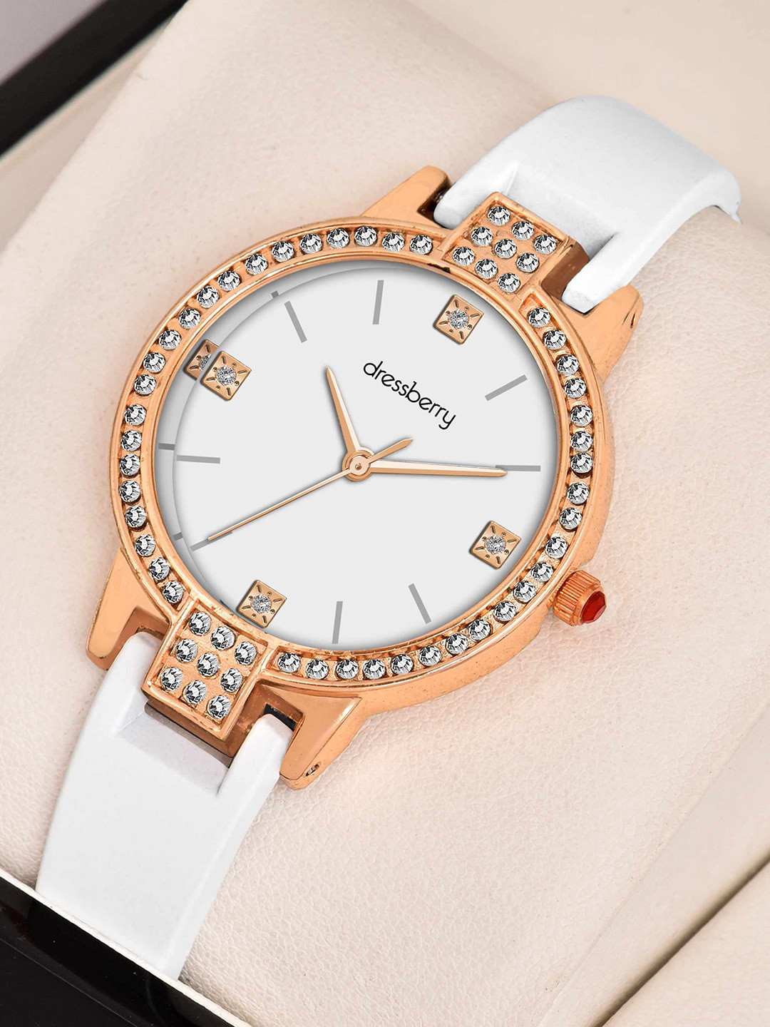 DressBerry Women Embellished Dial & Straps Analogue Watch 412 Milky Elevate your style