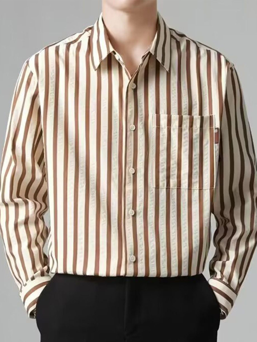 Mast & Harbour Men Opaque Striped Casual Regular Fit Shirt