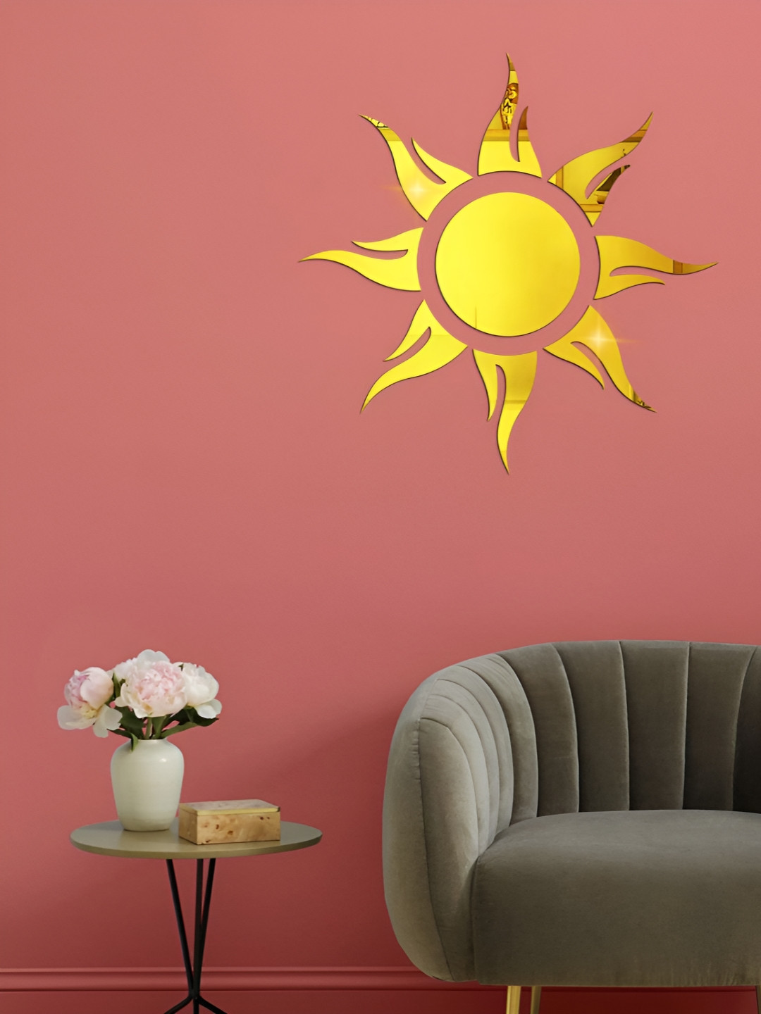 WallDaddy Gold Toned Sun Mirror Wall Sticker