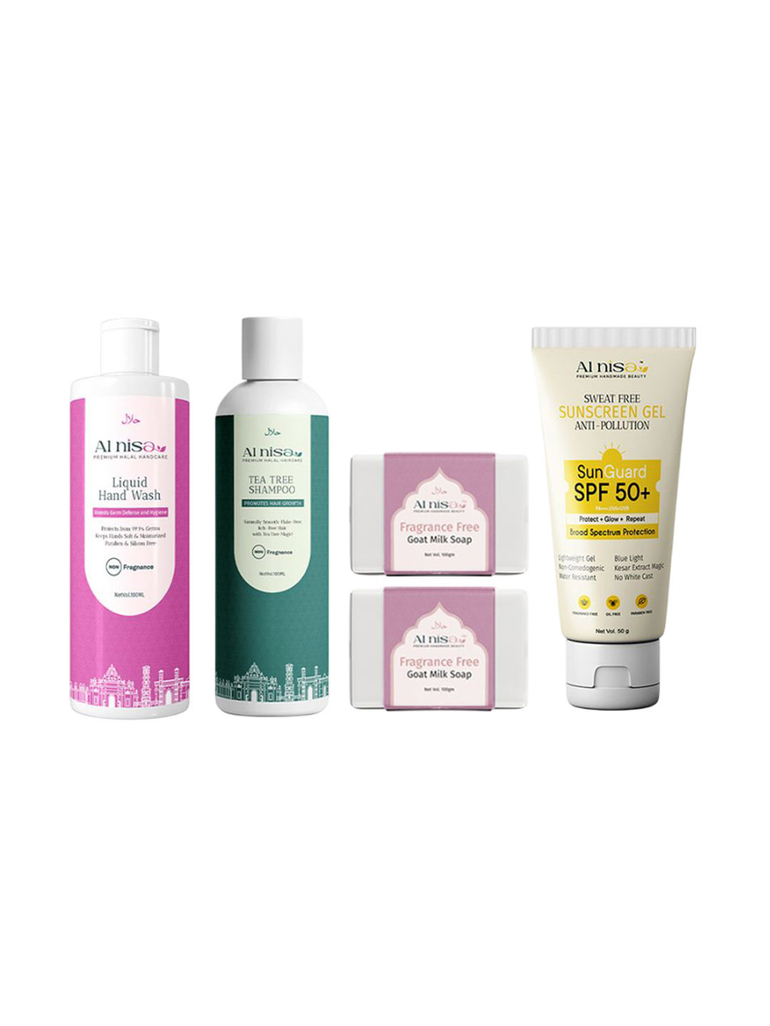 Al Nisa Set Of 5 Liquid Hand Wash- 100 ml- Shampoo- 100 ml- Sunscreen- 50 g & Soap- 100 g