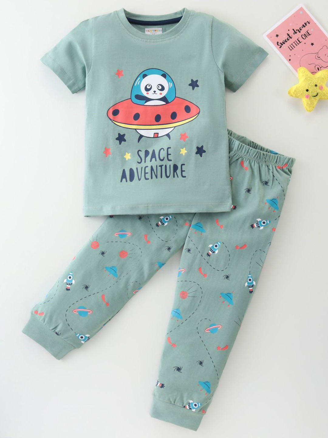 BLUSHES Kids Printed Round Neck Pure Cotton T-Shirt With Jogger