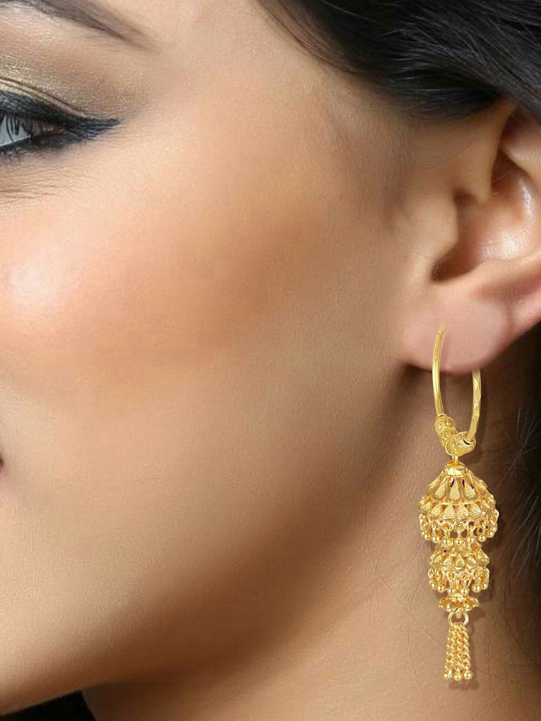 DIVASTRI Gold-Plated Artificial Beaded Dome Shaped  South Indian Temple Jhumkas