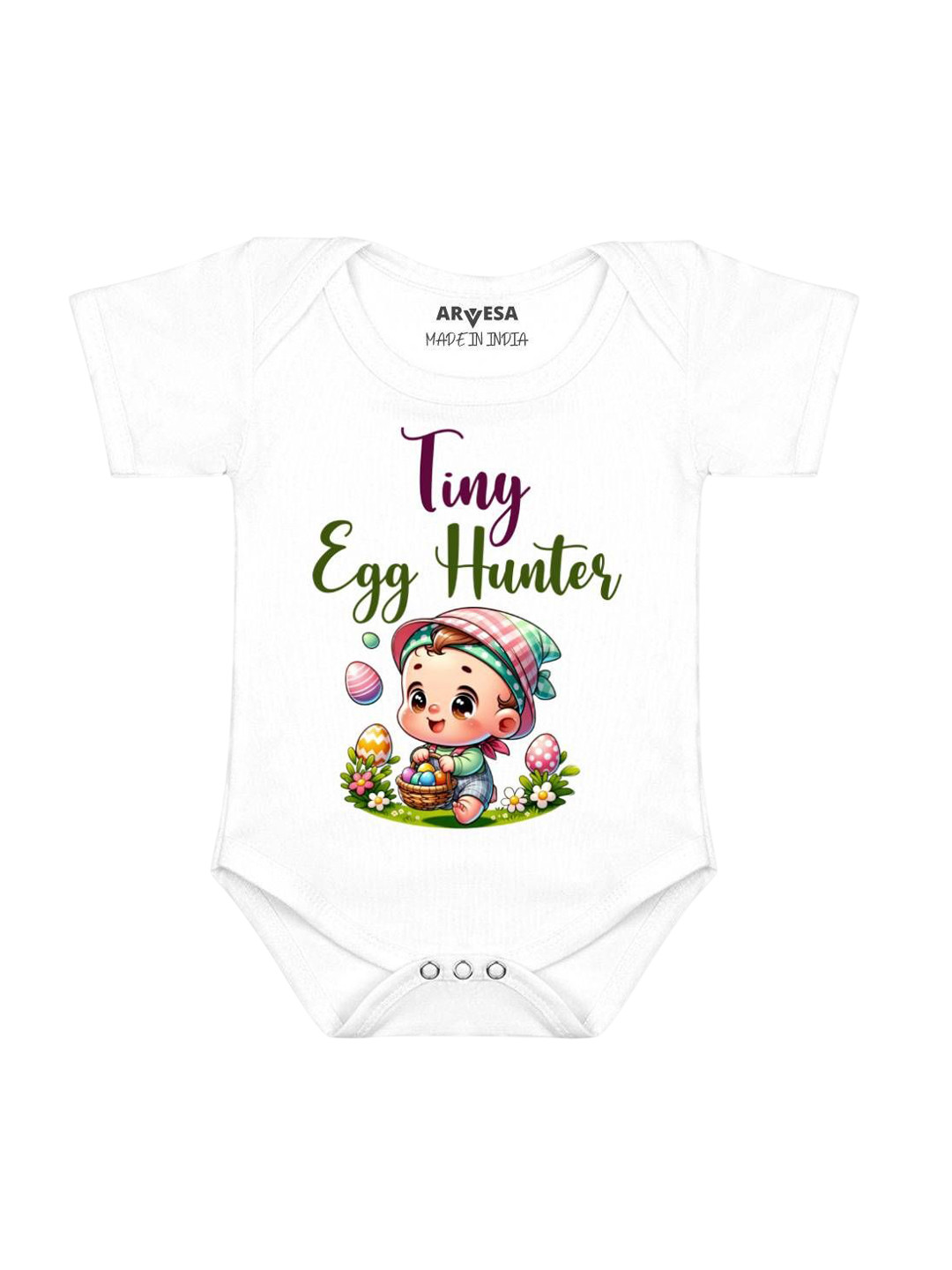 Arvesa Tiny Egg Hunter Printed Baby Romper