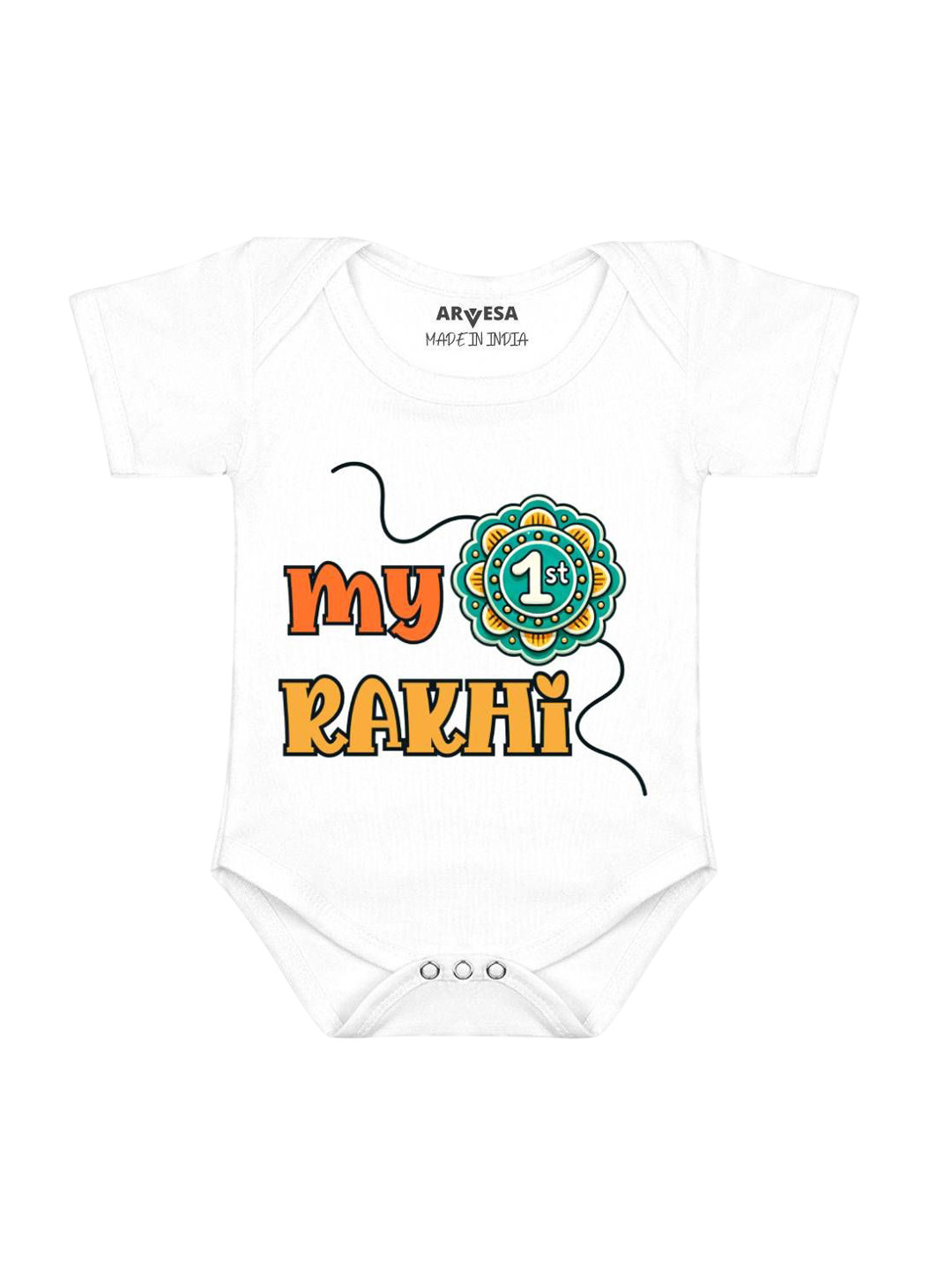 Arvesa First Rakhi Printed Baby Romper