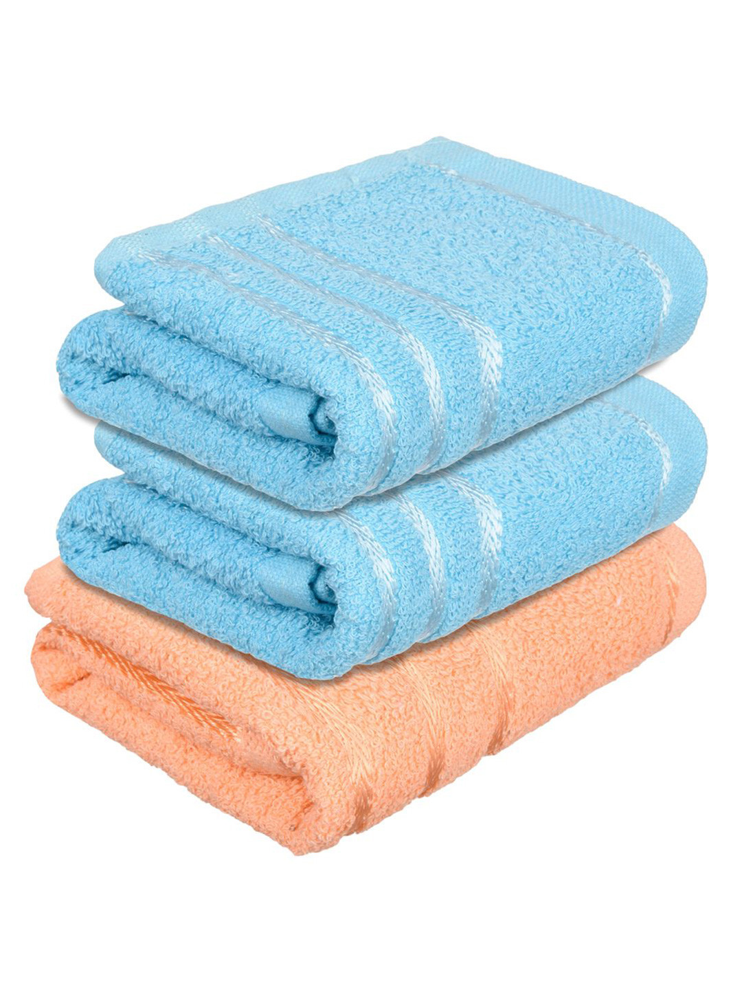 Kuber Industries Blue & Orange-Coloured 3 Pieces Striped Cotton Face Towels