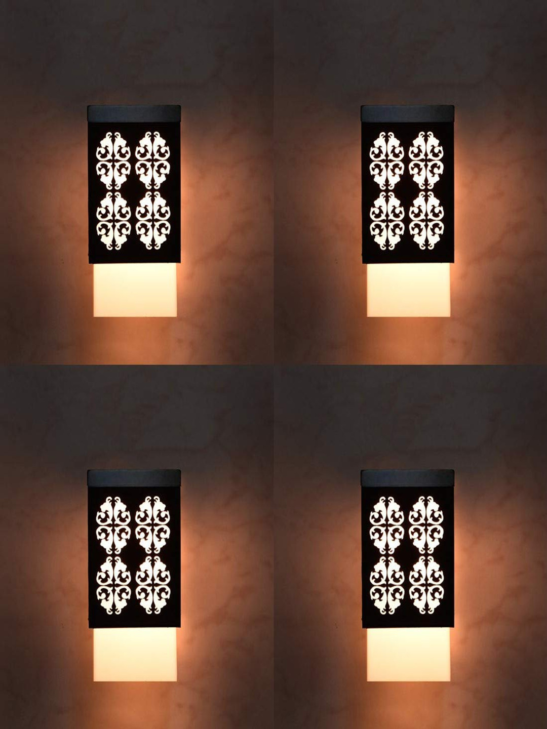 Gojeeva Black & White 4 Pieces Textured Wooden Square Shaped Celling Lamps