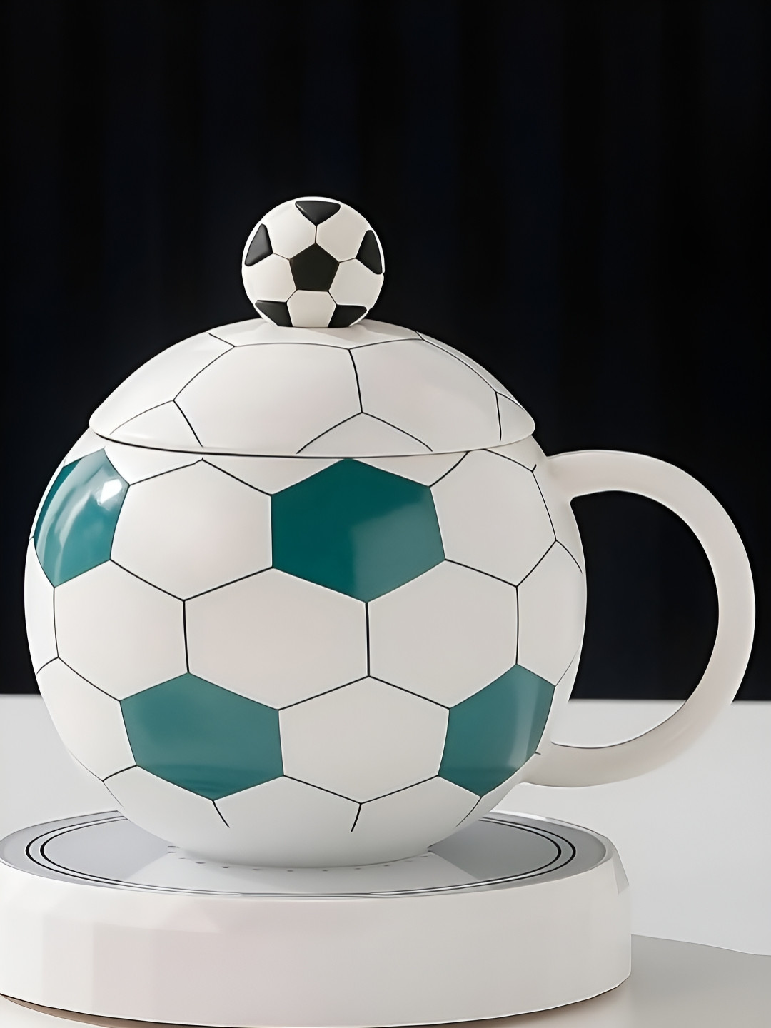 BonZeaL Green & White Checked Printed Ceramic Glossy Mug  400 ml