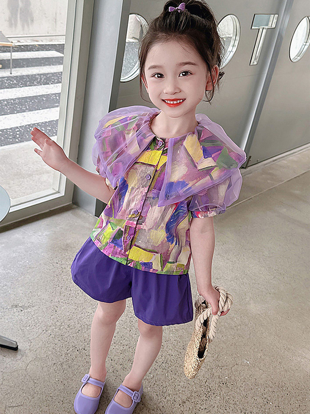 LULU & SKY Girls Abstract Printed Collared Neck Shirt and Trouser