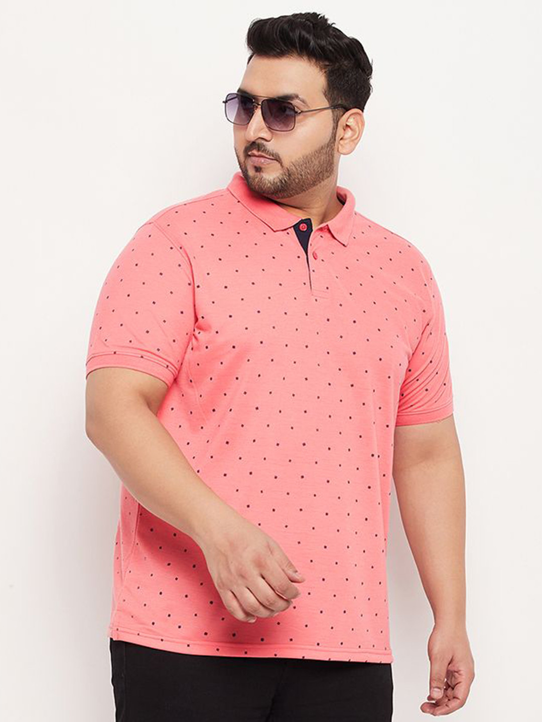 XFOX Men Polka Dot Printed Polo Collar T-shirt