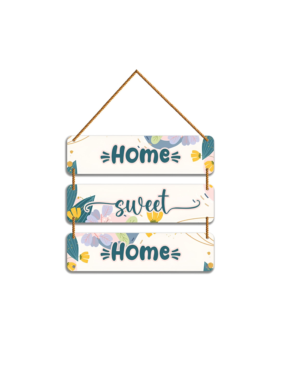 WallDaddy Teal And White Home Sweet Home Printed Wooden Wall Hanging
