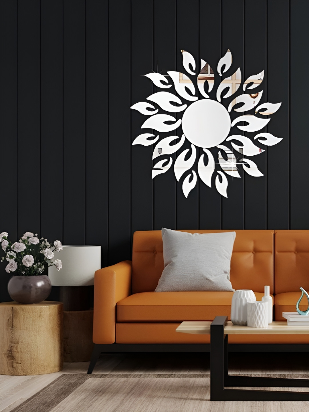 WallDaddy Silver Toned Sun Mirror Wall Sticker