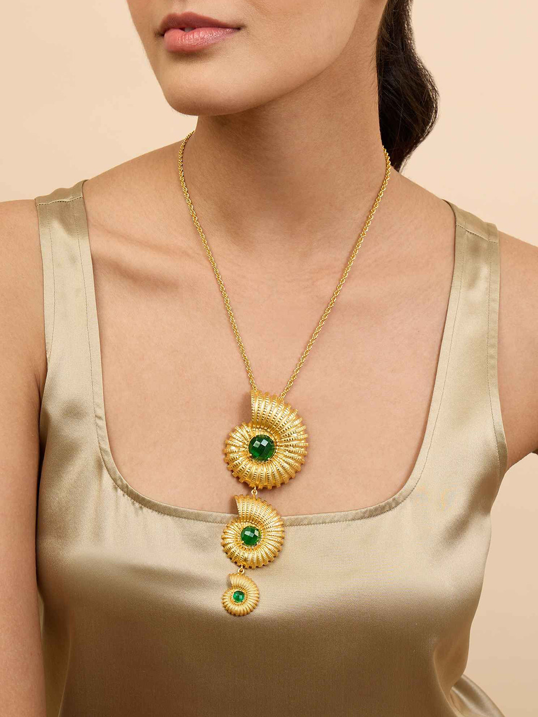 MNSH Gold-Plated Stones Studded Trinity Shell Necklace