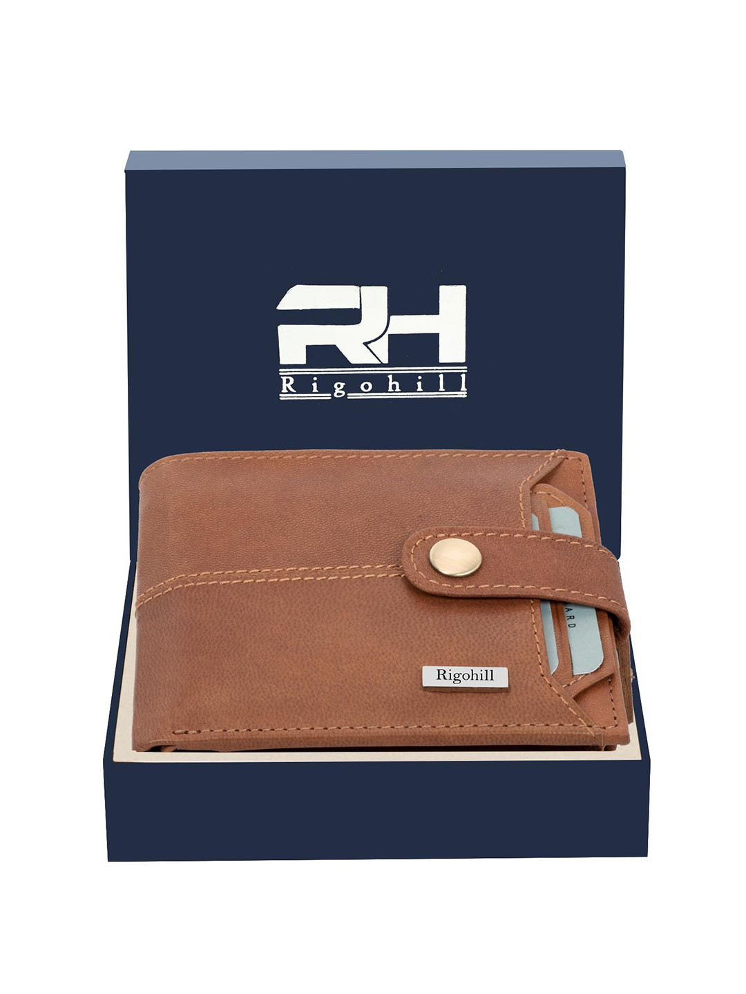 Rigohill Men Doger Vintage Cognac RFID Protected Leather Two Fold Wallet