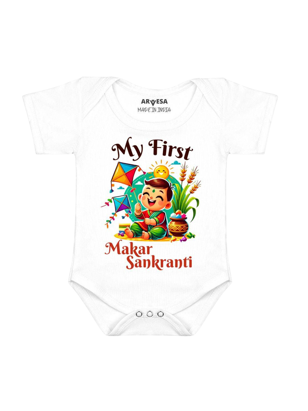 Arvesa First Makar sankranti Printed Baby Romper