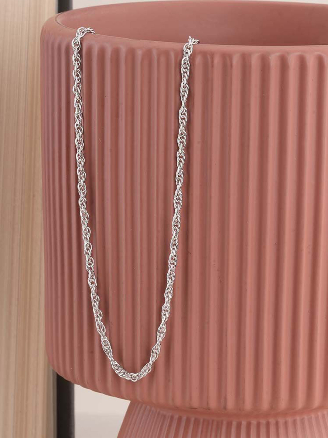 PALMONAS Men 925 Sterling Silver Rhodium-Plated Woven Chain