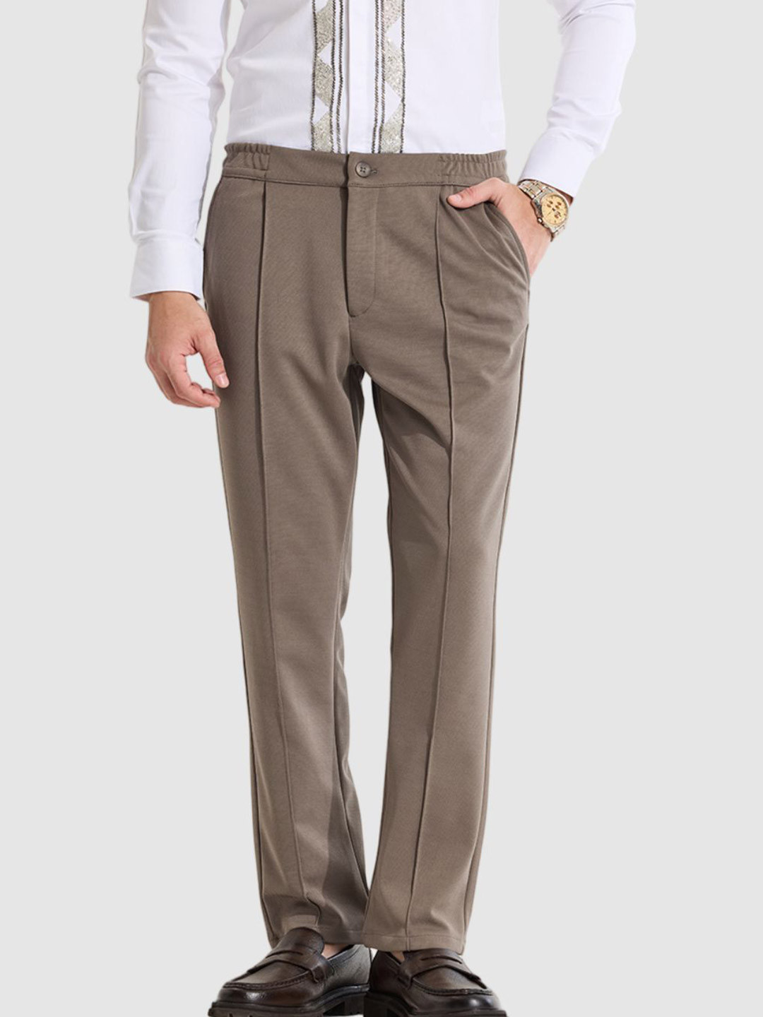 Snitch Men Light Brown Relaxed Fit Trousers