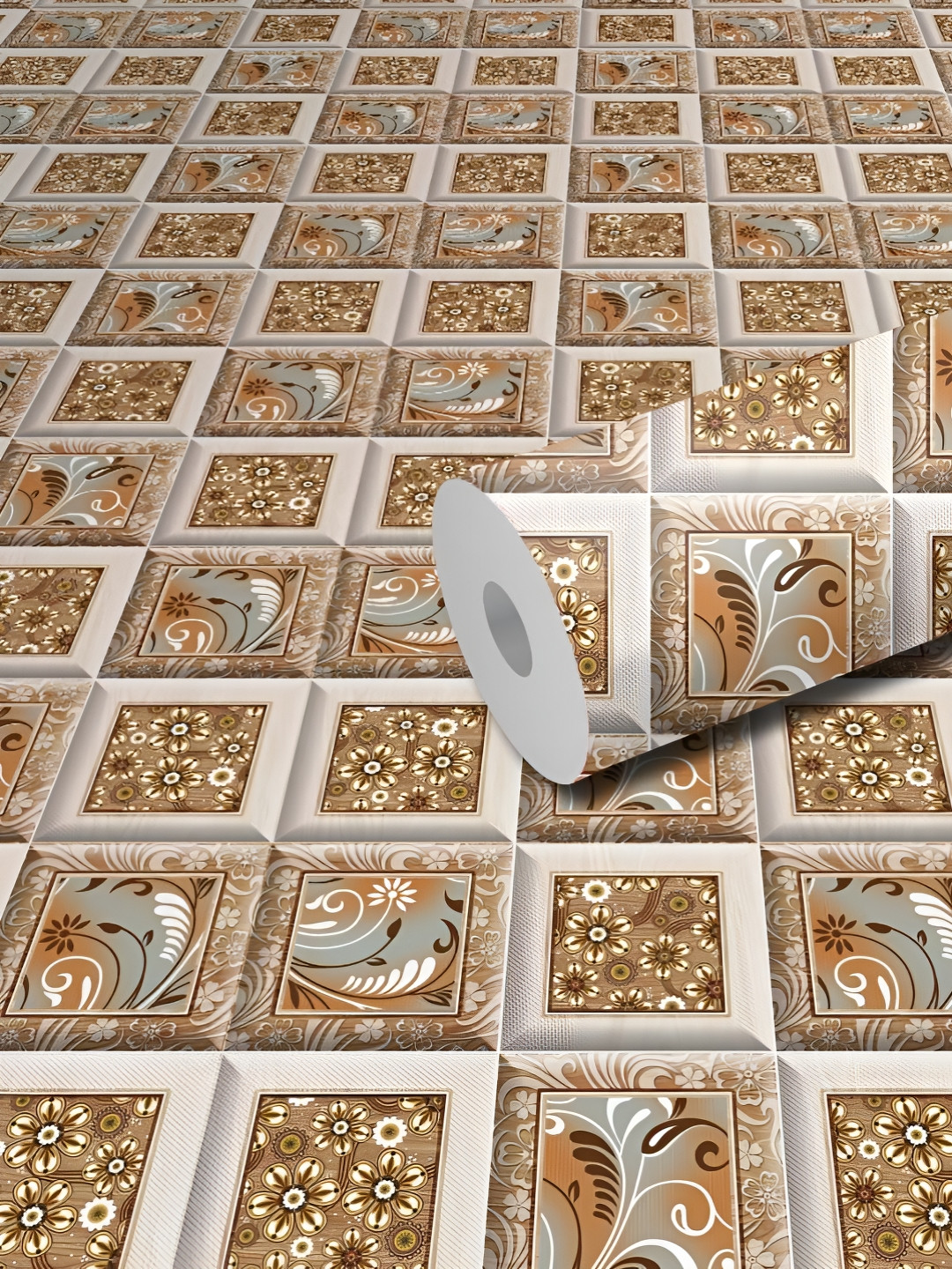 WallDaddy Brown & White Mehndi Art Printed Self Adhesive Wallpaper