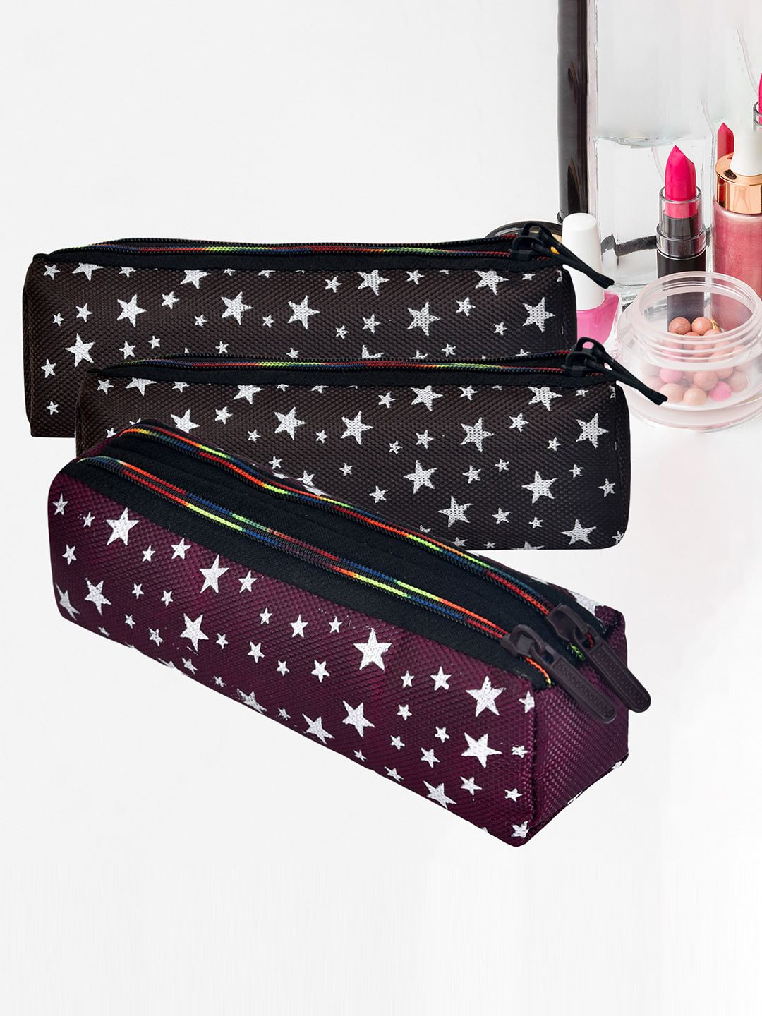 Kuber Industries Set Of 3 Star Self Design Pen Cases