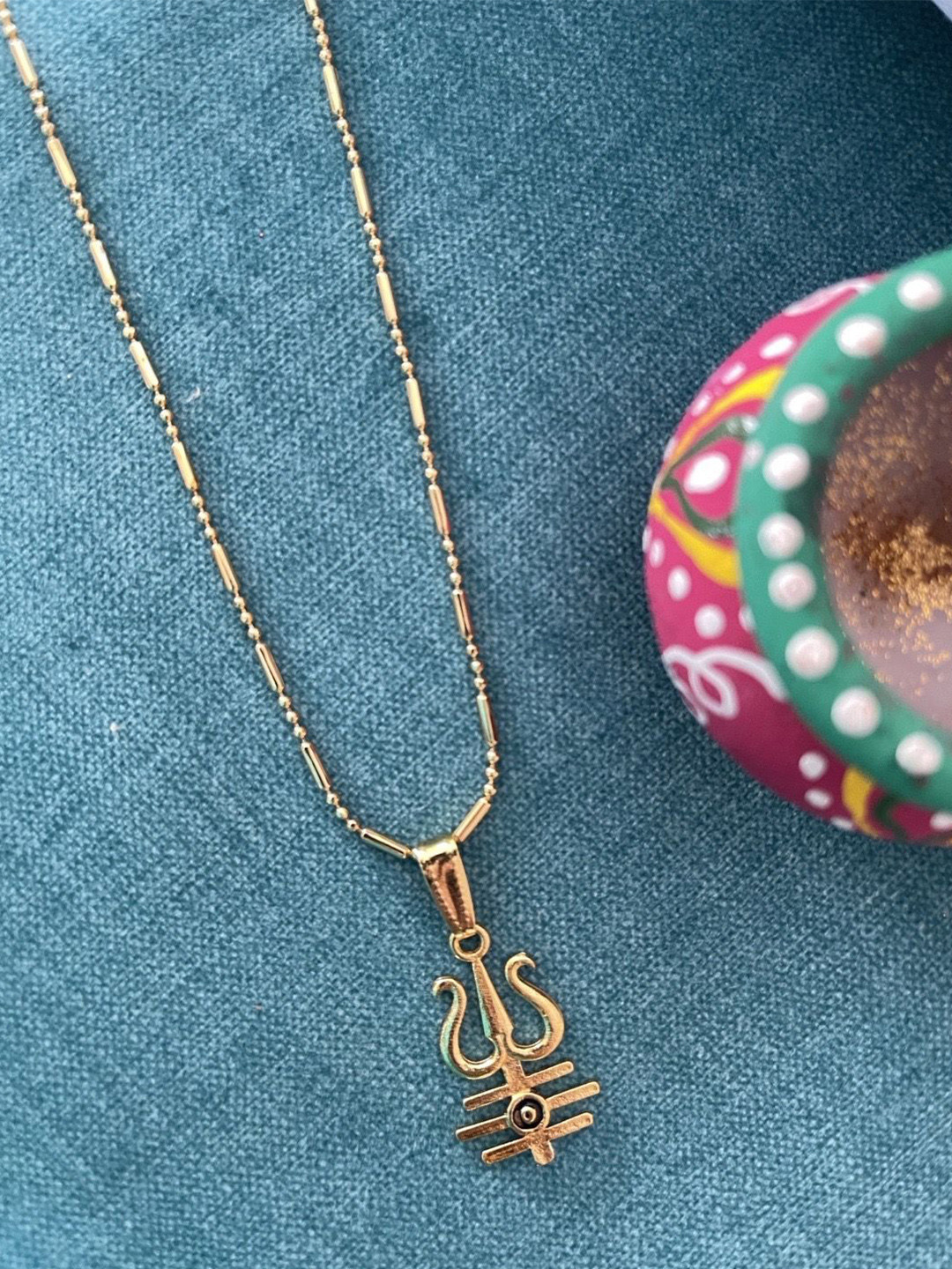 Digital Dress Room Gold-Plated Trishul Pendants With Chains