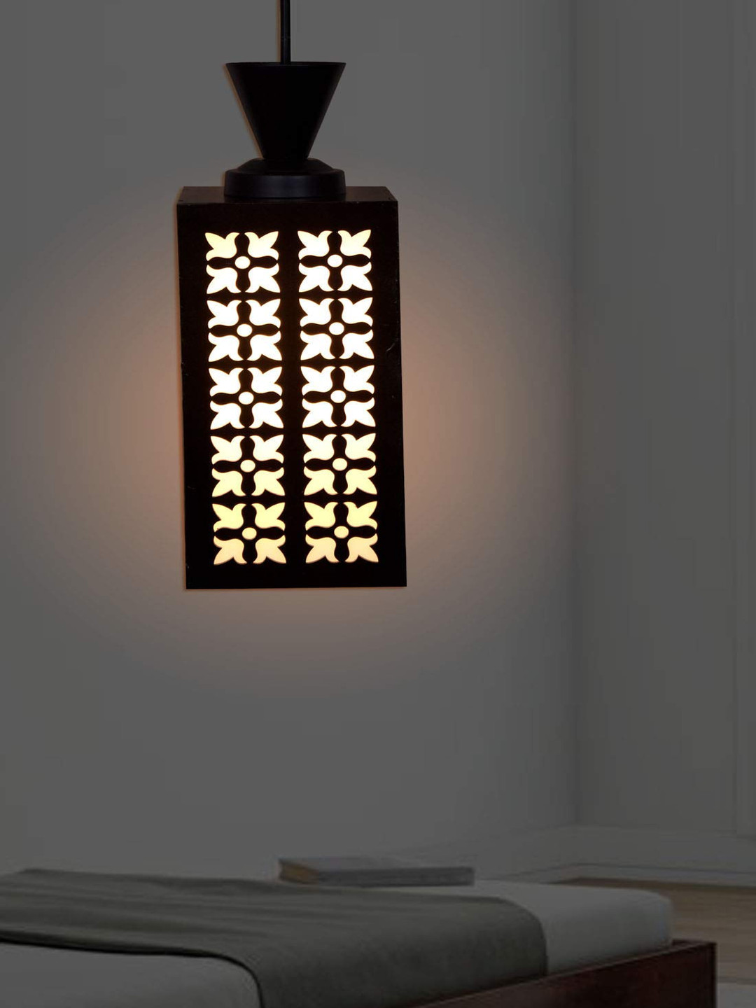 Gojeeva Black and White Textured Wooden Contemporary Rectangle Shaped Ceiling Lamp