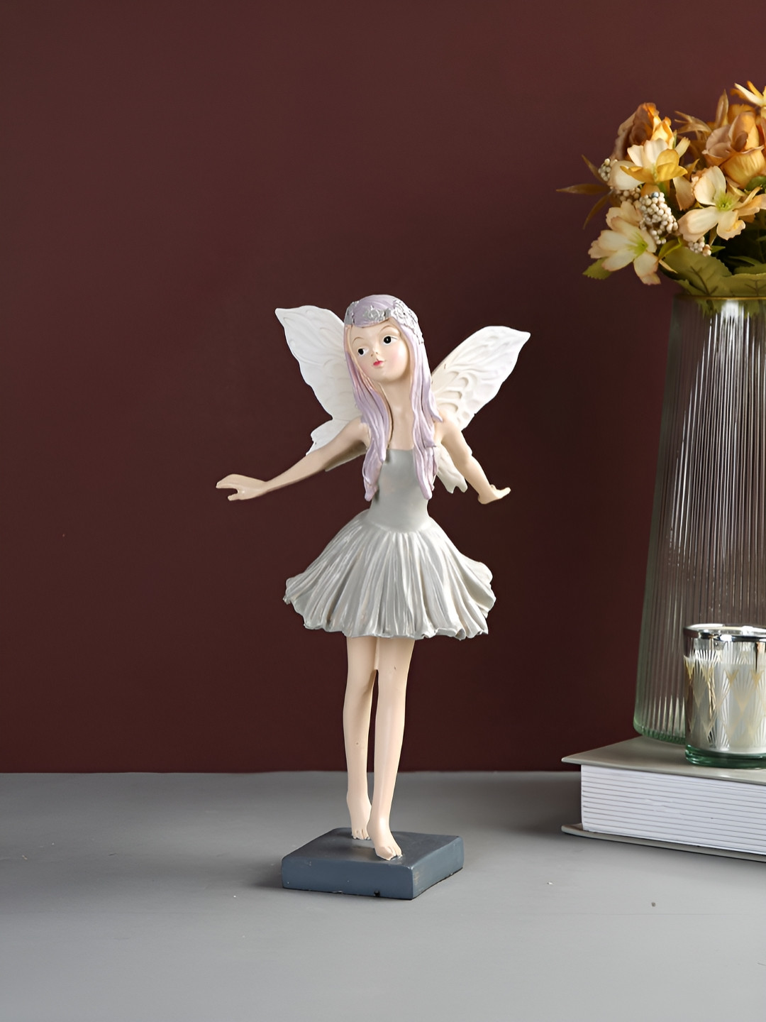 TAYHAA Elegant Graceful Fairy White Polyresin Glossy Living Room Medium Showpiece - 10 Inches