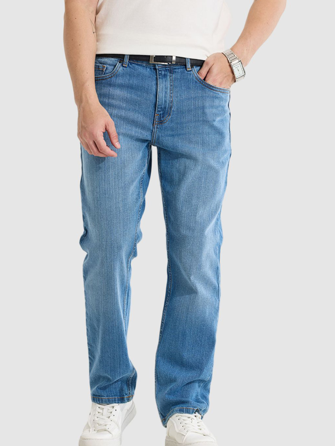 Snitch Men Classic Heavy Fade Stretchable Snitch Blue Regular Fit Jeans