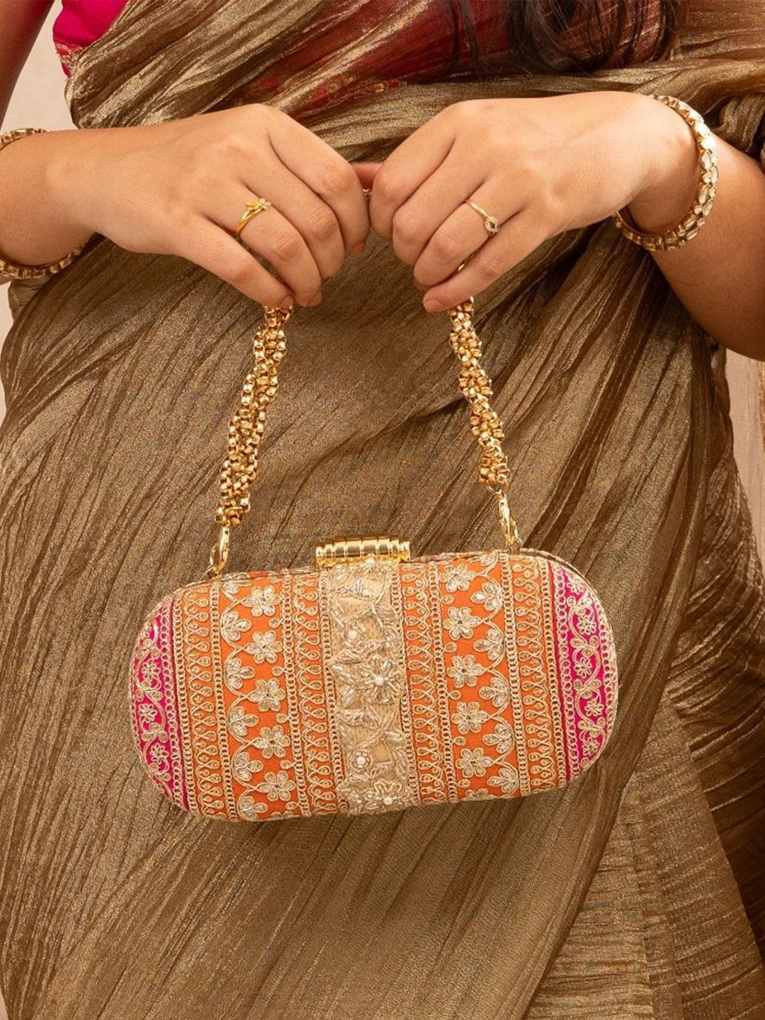AMYRA Textured Structured Handheld Bag with Fringed