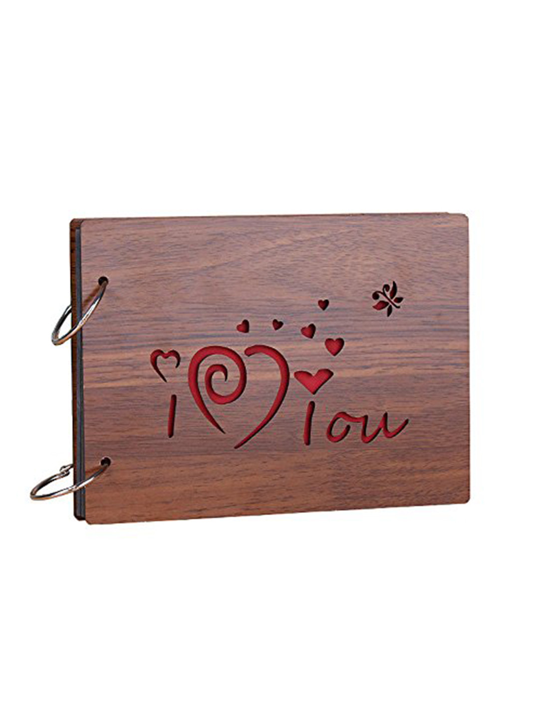 SEHAZ ARTWORKS Brown & Red I Love You Printed Wooden Photo Album