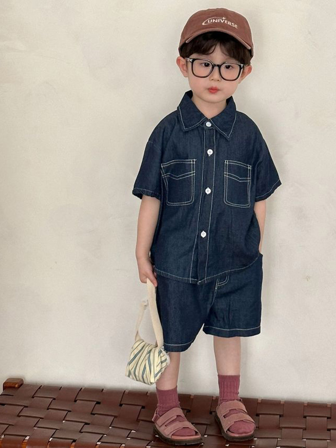 LULU & SKY Boys Denim Shirt With Shorts