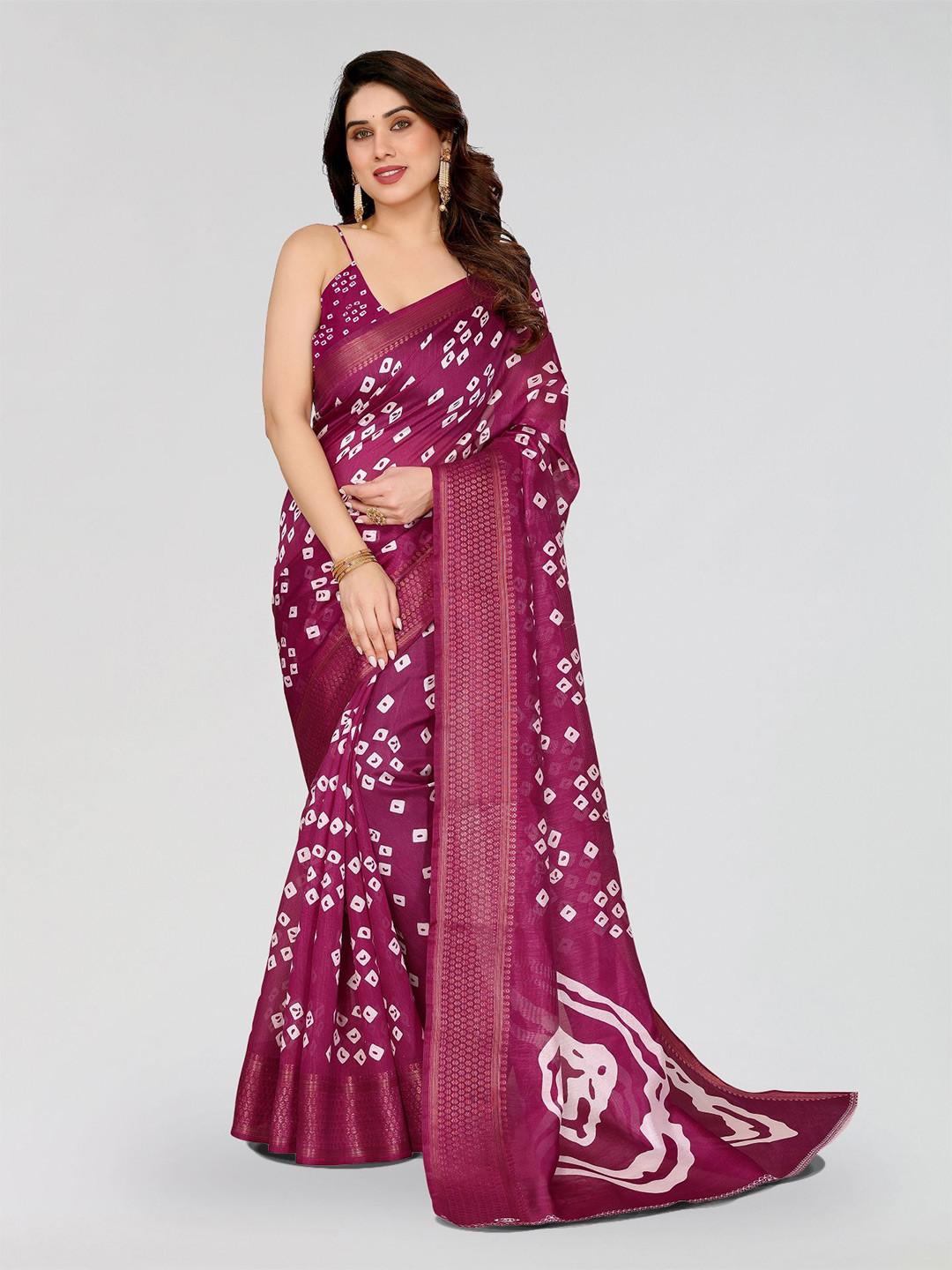 Moda Rapido Bandhani Zari Saree