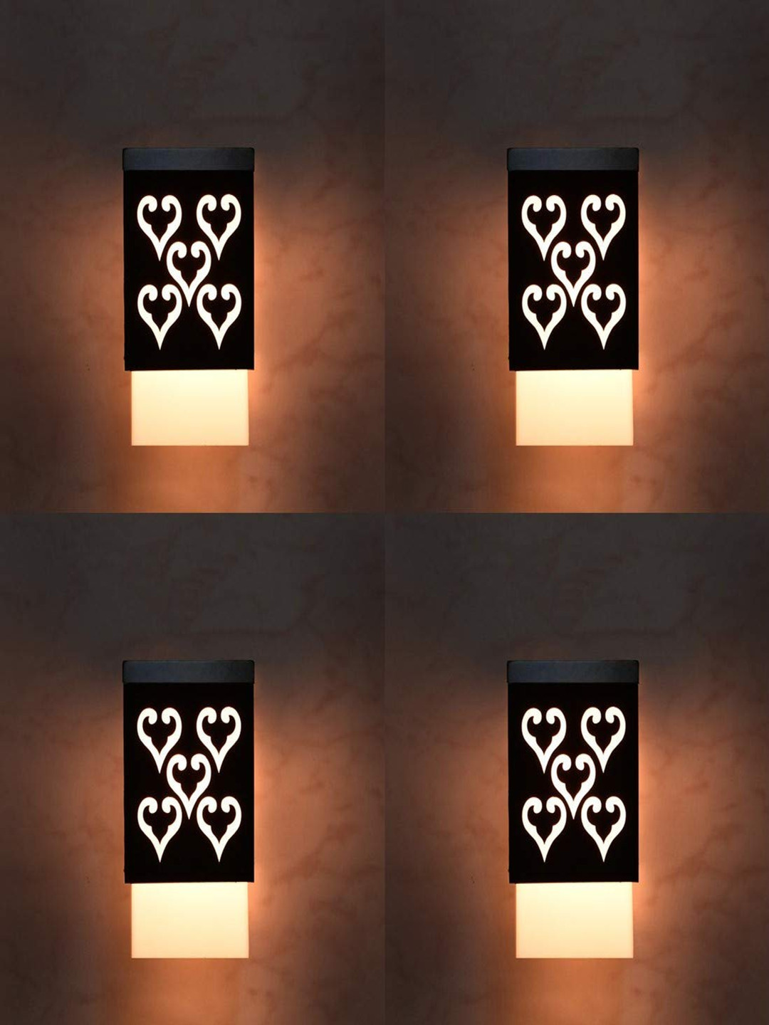 Gojeeva Black & White 4 Pieces Textured Wood Square Shaped Wall Lamps